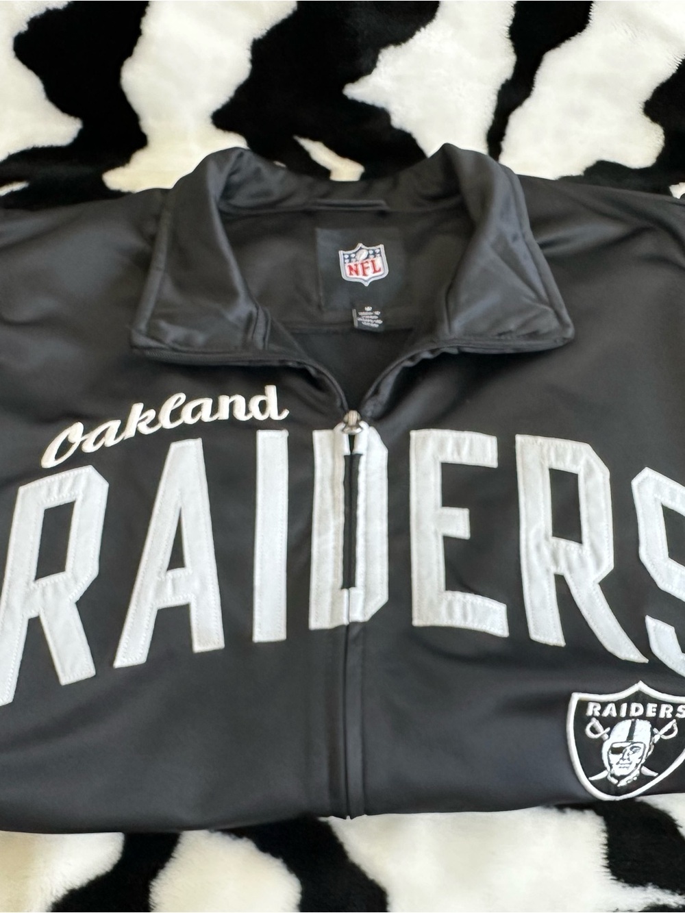 NFL Black and White Oakland Raiders Zip-Up Jacket
